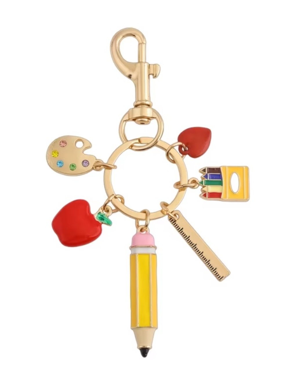 Pencil Red Apple Back to School Keychain Bag Charm